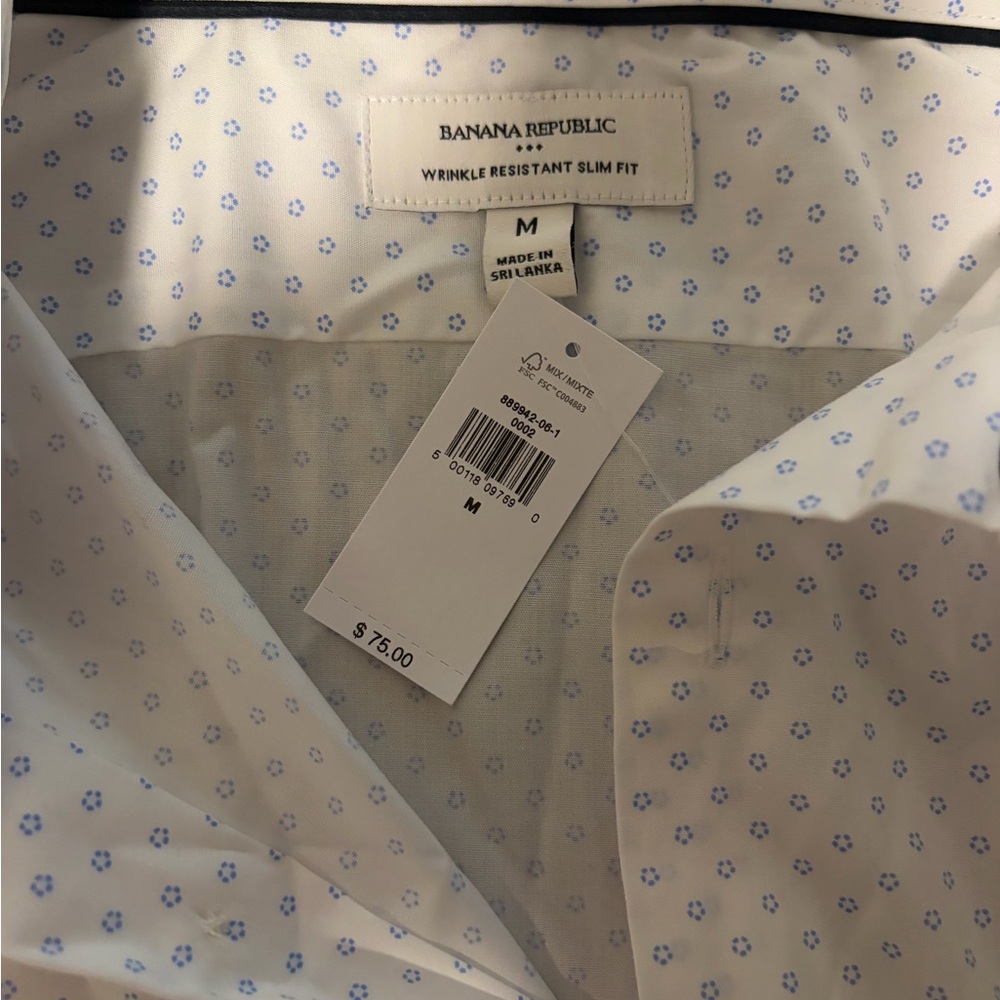 Banana Republic Cream and Blue Patterned Shirt